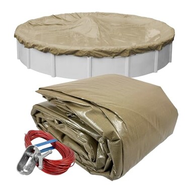 Pool Mate 28 ft Extra Strength Sandstone Winter Pool Cover for Above Ground Pools 4 ft Overlap 32 ft Cover Size Solid 12 x 12 Scrim 37 ozyd2 Style 57284