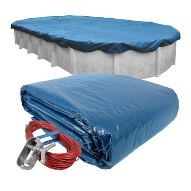 Robelle 16 x 25 ft Heavy Duty Blue Winter Oval Pool Cover for Above Ground Pools 4 ft Overlap 20 x 29 ft Cover Size Solid 8 x 8 Scrim 236 ozyd2 Style 3516254