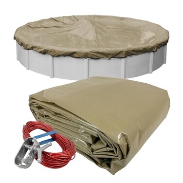Robelle 24 ft Industrial Taupe Winter Pool Cover for Above Ground Pools 4 ft Overlap 28 ft Cover Size Solid 14 x 12 Scrim 45 ozyd2 Style 60244