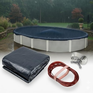 Winter Block Premium Winter Pool Cover for Above Ground Oval Pool 12 x 18 Ft Aboveground Pools Winter Cover Heavy Duty Includes Winch and Cable UV Protection Solid Blue