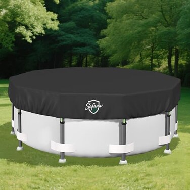 SAFANA 10FT Pool Covers for Above Ground Pools Round Swimming Pool Cover Upgrade 420D Thicker Protective Leaf Cover with Reflective Strip Tear Resistant Durability Fabric UV Resistance Black