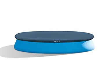INTEX 28023E Pool Cover for 15ft Round Easy Set Pools Includes Rope Tie Drain Holes 12in Overhang Snug Fit