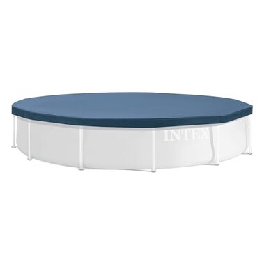INTEX 28031E Pool Cover For 12ft Round Metal Frame Pools Includes Rope Tie Drain Holes 10in Overhang Snug Fit