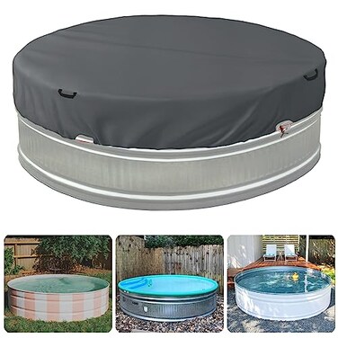Bitubi 910 Ft Steel Round Stock Tank Pool CoverUpgraded with Wire Rope Winch Fixed Increase StabilityGrey