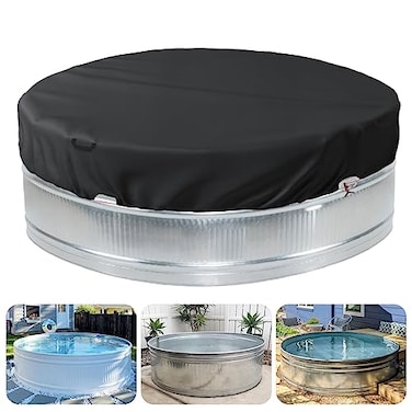 Sobana 910 ft Steel Round Stock Tank Pool Cover Heavy Duty Waterproof Covers for Trough Pool Wire Rope Winch Design Increase Stability Black