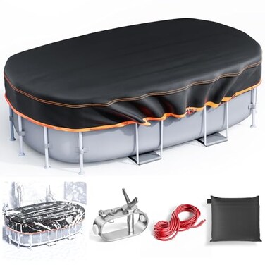 GORISPI 9x18Ft Oval Pool Cover Solar Rectangular Covers for Above Ground Pools Oxford Fabric Pool Covers for Above Ground Pools with Winch and Cable Waterproof and Dustproof Swimming Pool Cover