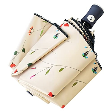 Cuby Travel Umbrella Compact Folding Auto Open and Close for Windproof Rainproof 999 UV Sun Protection Parasol with Black AntiUV Coating Flowers