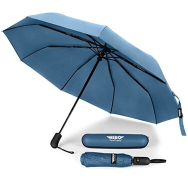 Hero Travel Supply HERO Windproof Travel Umbrella Premium Auto OpenClose Lightweight Compact Portable Umbrella with 2Person Coverage for Travel Fits Easily in a Purse or Backpack