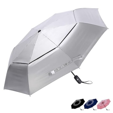 G4Free UPF 50 UV Protection Travel Umbrella 46 Inch Windproof Silver Coating Sun Blocking UmbrellaSilverPink