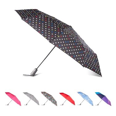 Totes Auto OpenClose Windproof Ultimate Compact Umbrella with UV and Water Repellent Protection
