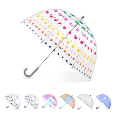 totes Kids Clear Bubble Umbrella with Dome Canopy Lightweight Design Wind and Rain Protection Umbrella Dots Kids 38 Canopy
