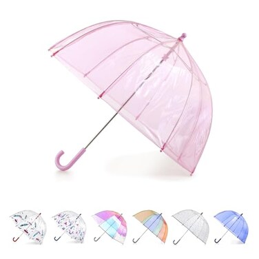 totes Kids Clear Bubble Umbrella with Dome Canopy Lightweight Design Wind and Rain Protection Umbrella Pink Kids 38 Canopy