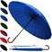 COLLAR AND CUFFS 60MPH Windproof 24 Rib Large Strong Umbrella XL Automatic Heavy Duty Golf Umbrella For Rain and Wind 3 Layer Frame Wooden Hook Handle Best for Most Ribs Azure Blue