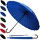 COLLAR AND CUFFS 60MPH Windproof 24 Rib Large Strong Umbrella XL Automatic Heavy Duty Golf Umbrella For Rain and Wind 3 Layer Frame Wooden Hook Handle Best for Most Ribs Azure Blue