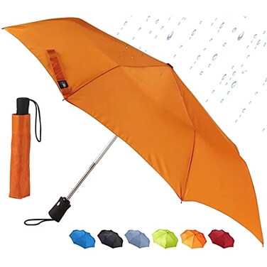 Lewis N. Clark Lewis N Clark Travel Umbrella Windproof Water Repellent Fabric Automatic Open Close, Orange