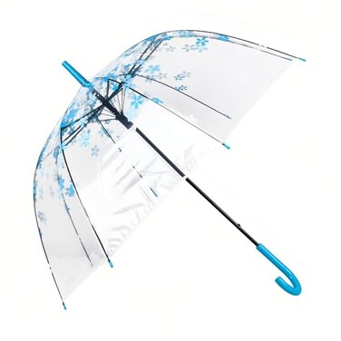 ThreeH Clear Cherry Umbrella Auto Open Transparent Windproof for Kids or Outdoor Weddings 32 Inches DiameterKS11 Blue