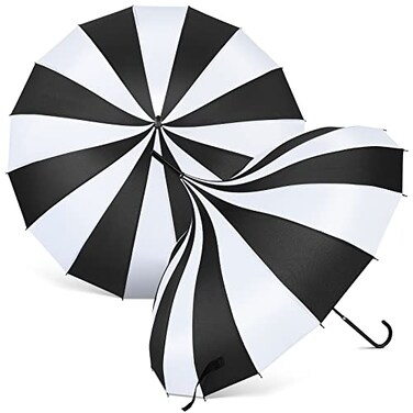Queekay 2 Pcs Gothic Pagoda Umbrella 36 Large Retro Parasol for Rain or Sun Wedding Umbrella Vampire Gothic Lover GiftsBlack White