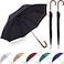 Silkfly 2 Pcs 246 Pcs 48 Auto Open Umbrella Large Wooden J Stick Handle Vintage Windproof Travel Wedding Fast Drying Umbrella Black