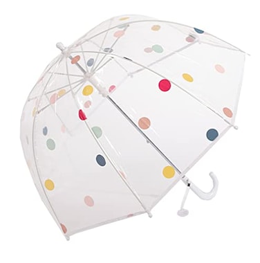 ThreeH Childrens Umbrella 8 Fiber Ribs Windproof Curved Handle Transparent Dome Bubble Umbrella for Christmas Party Birthday GiftWhite
