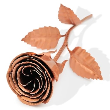 COPPER AGE Copper Rose with Stand for 7th or 22nd Anniversary Handmade Pure Copper Flower with Hammered Stand Romantic Wedding Gift for Wife or Her