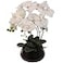Larksilk 25 White Phalaenopsis Orchid in 7 Black Ceramic Pot Tall PrePotted Faux Orchid for Office Desk Executive Console Restaurant Modern Home Decor Hostess Sympathy Gift