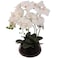 Larksilk 25 White Phalaenopsis Orchid in 7 Black Ceramic Pot Tall PrePotted Faux Orchid for Office Desk Executive Console Restaurant Modern Home Decor Hostess Sympathy Gift