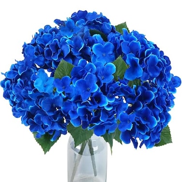 NAHUAA 2 Pcs Blue Hydrangea Artificial Flowers Royal Blue Hydrangeas 10 Heads Silk Hydrangea Flowers Bouquets for Wedding Bouquet Table Centerpieces Floral Arrangements Home Decor