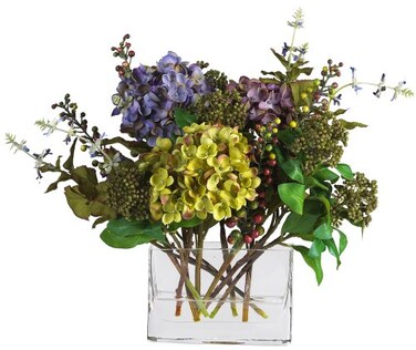 Nearly Natural 4670 Hydrangea with Rectangle Vase Silk Flower Arrangement Mixed 1025 x 1025 x 175