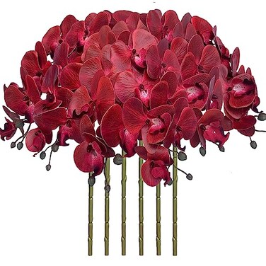 FagusHome 32 Inch Artificial Phalaenopsis Flowers 6 Pcs Artificial Orchid Flowers Stem Plants for Home Dcor Red