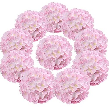 Flojery Silk Hydrangea Heads Artificial Flowers Heads with Stems for Home Wedding DecorPack of 10 Pink