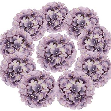 Flojery Silk Hydrangea Heads Artificial Flowers Heads with Stems for Home Wedding DecorPack of 10 Dream Purple