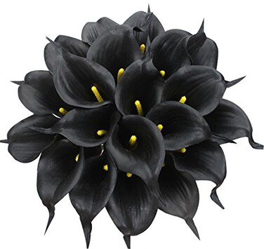 Duovlo 20pcs Calla Lily Bridal Wedding Bouquet Lataex Real Touch Artificial Flower Home Party Decor Black