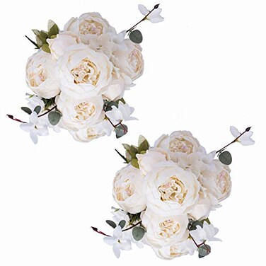 Fule 2 Pack Large Artificial Peony Silk Flower Bouquets Arrangement Wedding Centerpieces Cream White