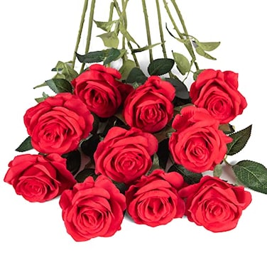 Flojery 10pcs Red Silk Roses Artificial Rose Flowers Long Stem for DIY Wedding Bouquet Table Centerpiece Home Dcor