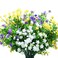 WILLBOND 12 Bundles Artificial Flowers Outdoor UV Resistant Faux Artificial Plants Shrubs Plastic Flower Bulk for Hanging Planter Porch Window Home Spring Summer DecorYellow Purple White