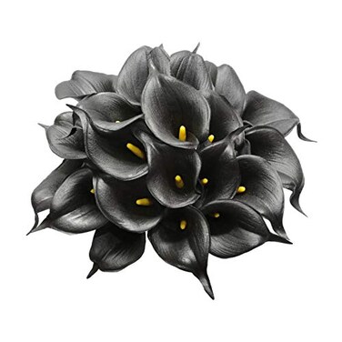 DuHouse 20Pcs Artificial Calla Lily Flower Real Touch Latex Flowers for DIY Wedding Bouquet Party Home Decor Black