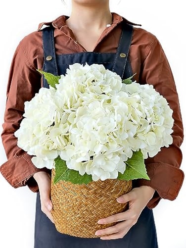 JINWOE 4PCS WhiteCream Hydrangea Artificial Flowers 21 Lifelike Latex Silk Real Touch Faux Hydrangea Flowers Artificial Hydrangeas Bouquet for Wedding Centerpieces Tables Party Home