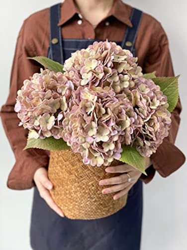 JINWOE 4Pcs Purple Vintage Boho Faux Hydrangea Flowers 21 Real Touch Fall Artificial HydrangeaFake Silk Flowers for Dinning Tables Party Outdoor Home Cemetery Kitchen Wedding Bouquet Halloween