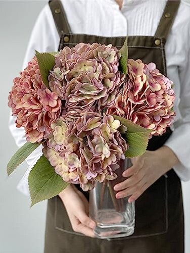JINWOE 4Pcs Real Touch Vintage Artificial Hydrangeas 21 Boho Fall Faux Hydrangea FlowersHydrangea Artificial Silk Flowers for Wedding Bouquet Centerpieces Tables Party Home Halloween Indoor