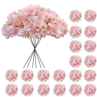 Cherica 20 Pcs Pink Hydrangea Artificial Flowers Bulk Faux Hydrangea Flowers Heads Artificial Fake Silk Hydrangea Flowers with Stems Pink Flowers Artificial for Decoration Wedding Dcor