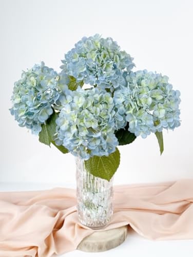 SUMTIPHUN 4 Pcs 20 Real Touch Hydrangeas Light Blue Artificial Hydrangeas Flowers Faux Latex Hydrangea for Kitchen Living Room Porch Home Decor Baby Shower Party Wedding Table Centerpiece