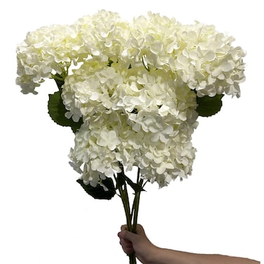WISTART 8pcs White Hydrangea Artificial Flowers 2757 Large Realistic Single Long Stem Faux Silk Hydrangea Bouquets Flowers Arrangements Home Office Decor Wedding Centerpieces DIY
