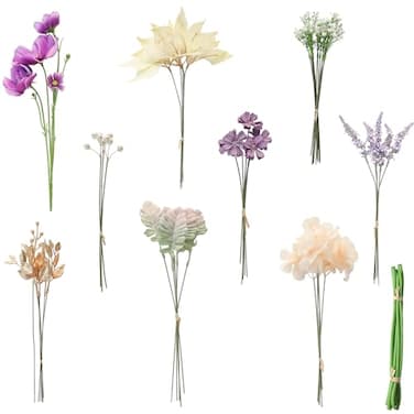 Floroom Artificial Greenery Stems Box Set 45pcs with 9 Kinds of Faux Greenery Flowers Picks for DIY Bridal Bouquets Wedding Floral Arrangement Table Centerpieces Lavender Gold