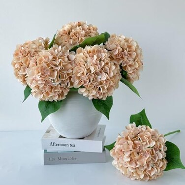 ZYTUYO 5 Pcs Light Coffee Silk Hydrangeas Artificial Flower Boho 20 Faux Hydrangeas for Fall Indoor Home Decor Spring Kitchen Living Room Outdoor Porch Wedding Flower Arrangement