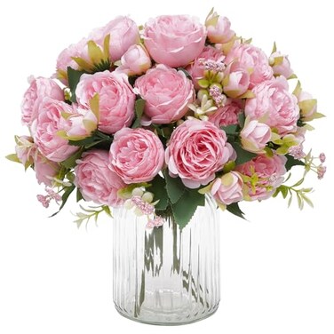 MARTINE MALL 4 Packs Peonies Artificial Flowers Light Pink Artificial Peonies Silk Peonies Flowers Fake Peonies Artificial Flowers Peonies Bouquet for Centerpiece Table Wedding Party Home Decor