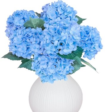 LA.PONEE LAPONEE 6PCS Premium Blue Silk Hydrangea Artificial Flowers Bouquets Realistic Fake Hydrangea with Stems Faux Flower Arrangement for Home Wedding Party Baby Shower Table Centerpieces Decorati