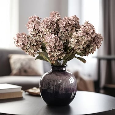 Ttranewsoo Fake Flowers Hydrangea Silk Flowers with StemsBrown Flowers Fall Hydrangea Artificial FlowersWinter Flowers Artificial for Decoration Vase Indoor and Outdoor 24Brown 8PCS Wthout Vase