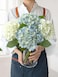 JINWOE 4Pcs Boho Faux Hydrangea Flowers BlueWhite 20 Real Touch Fall Artificial HydrangeaFake Silk Flowers for Dinning Tables Party Outdoor Home Cemetery Kitchen Wedding Bouquet