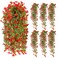 FineCheer 6 Pcs Spring Artificial Hanging Flowers Outdoor Faux Silk Mum Plant Decor Violet with Eucalyptus Realistic UV Resistant Trailing Vine Spring Porch YardRedViolet
