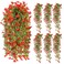 FineCheer 6 Pcs Spring Artificial Hanging Flowers Outdoor Faux Silk Mum Plant Decor Violet with Eucalyptus Realistic UV Resistant Trailing Vine Spring Porch YardRedViolet